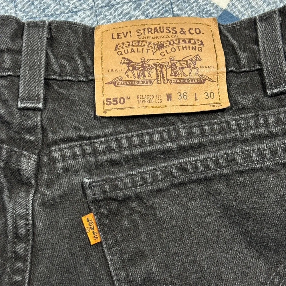 VTG 90s Levi's 550 Orange Tab Red Batwing Black Relaxed Fit Tapered Jeans *34x30